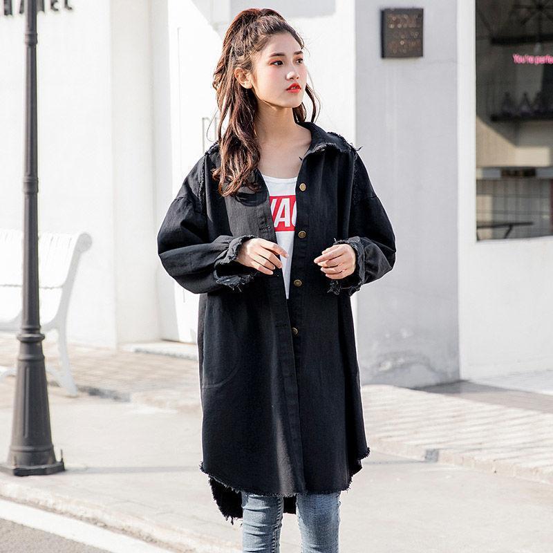 Black Denim Jacket With Raw Edge Personality Student Top