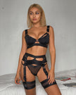 Gathered Mesh Half Garter Sexy Lingerie Three Piece Suit