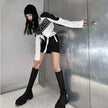 Motorcycle Jacket Coat Top High Waist Short Skirt Two-piece Set