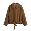 Retro Loose Casual Lapel Long Sleeve With Belt Woolen Jacket Coat