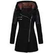 Hooded loose diagonal zipper woolen trench coat