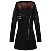 Hooded loose diagonal zipper woolen trench coat