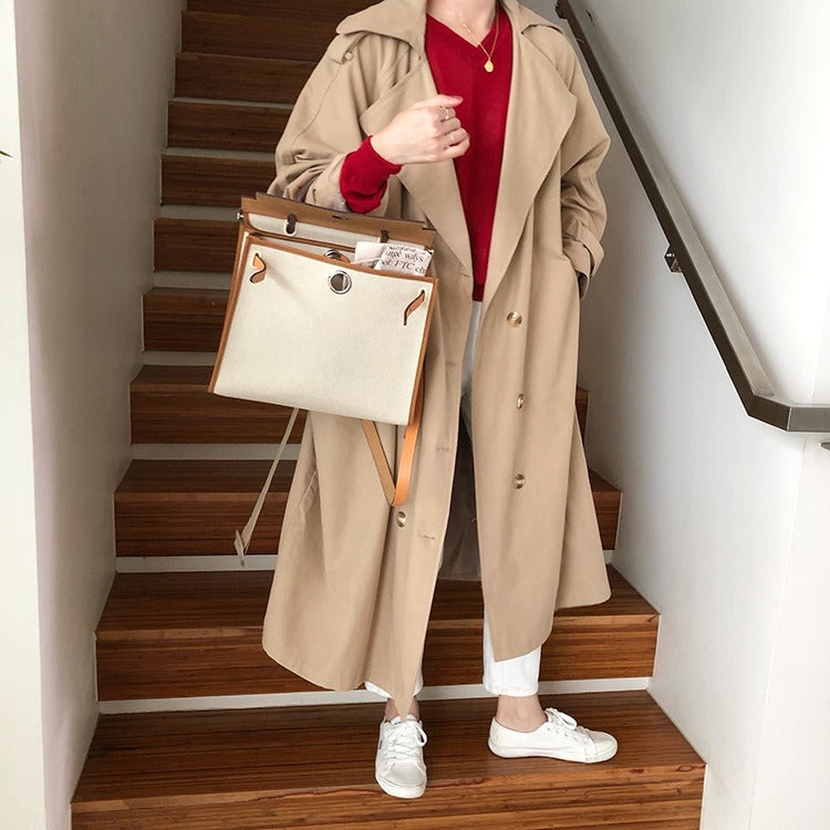 Fashion double-breasted loose and slim long trench coat