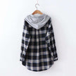 Hooded BF loose Plaid Long Sleeve Shirt