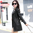 Autumn and winter new ladies leather trench coat