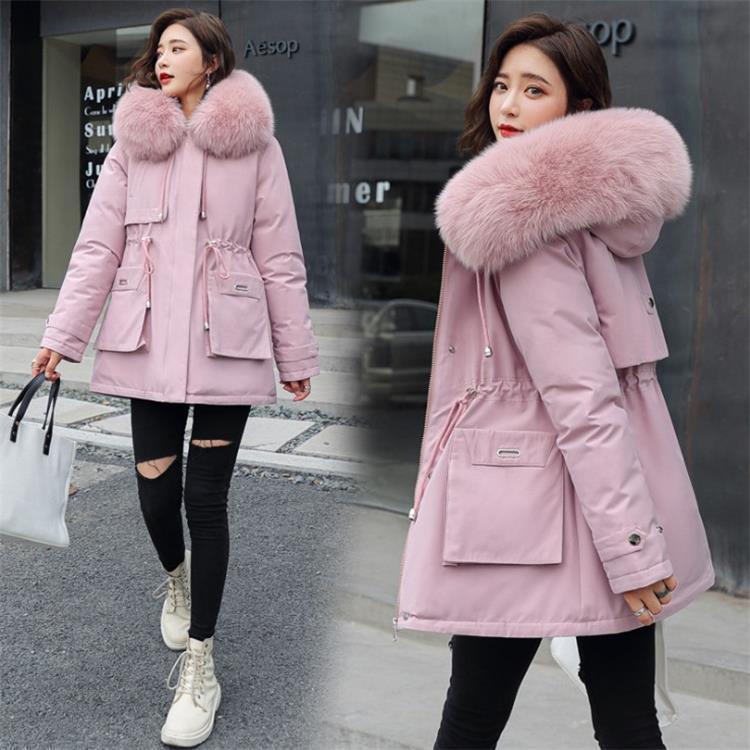 Oversized Fur Collar Cotton-padded Coat Loose Plus Velvet Thickening Women