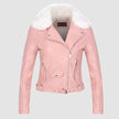 DETACHABLE FUR COLLAR WARM FAUX LEATHER JACKET