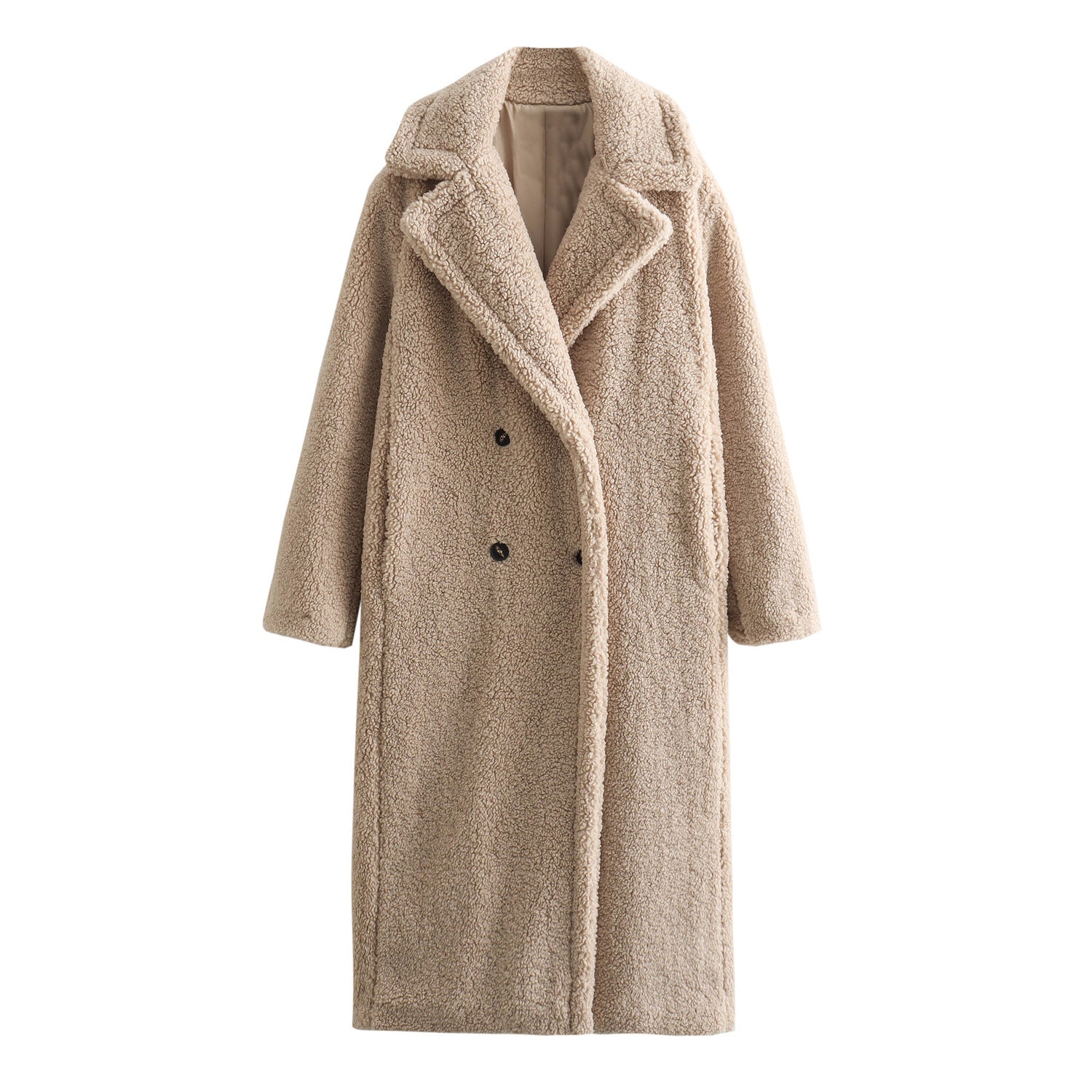 Autumn New European And American Style Fleece Double Row Ornament Loose Overcoat Coat