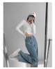 Irregular Breasted High Waist Jeans For Women Straight-leg Trousers