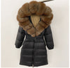 Women's Long Cinched Hoodie Real Fox Fur Collar Coat