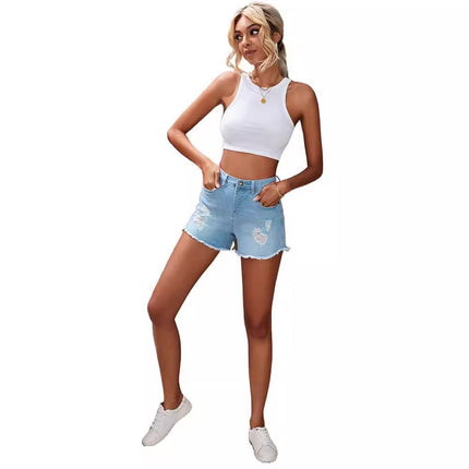 European And American Fashion Wash High Waist Jeans Women's Summer New Slim Wear Casual Short Shorts