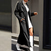 Mid-length High-grade Large Lapel Temperament Commute Lace-up Waist-controlled Black Coat