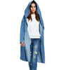 European And American Hooded Long Cardigan Denim Jacket Coat