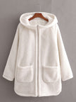 Ladies Fashion Loose Hooded Woolen Jacket