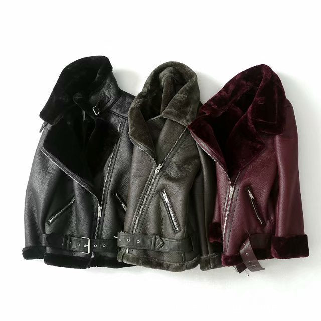 Wind And Fur Double-Sided Motorcycle Jacket Jacket Zipper Jacket Women's Top