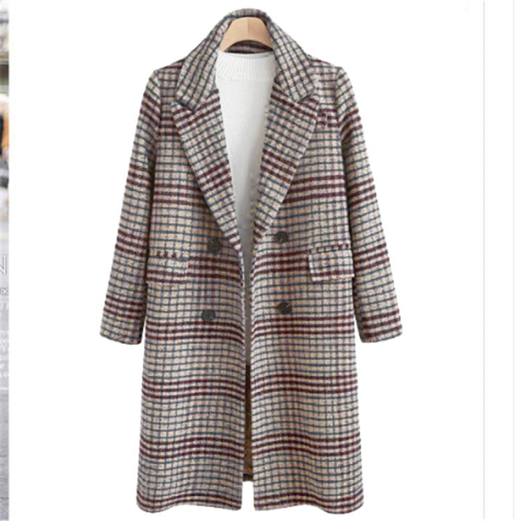 Plus Size Women's Plaid Long Sleeve Lapel Coat