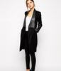 European and American stars with the new paragraph stitching leather long section Slim woolen coat woolen coat femal