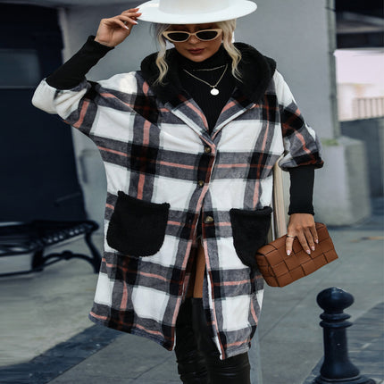 European And American Women's Loose Long-sleeved Striped Plush Coat