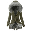 Fur collar drawstring solid color warm cotton coat