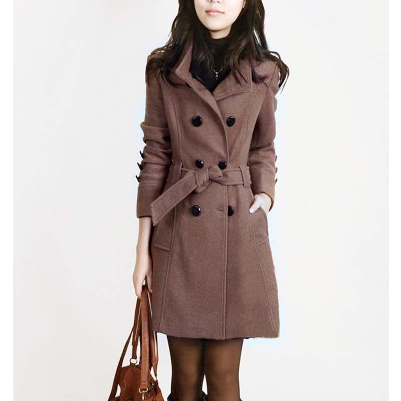 Medium length double breasted tweed coat