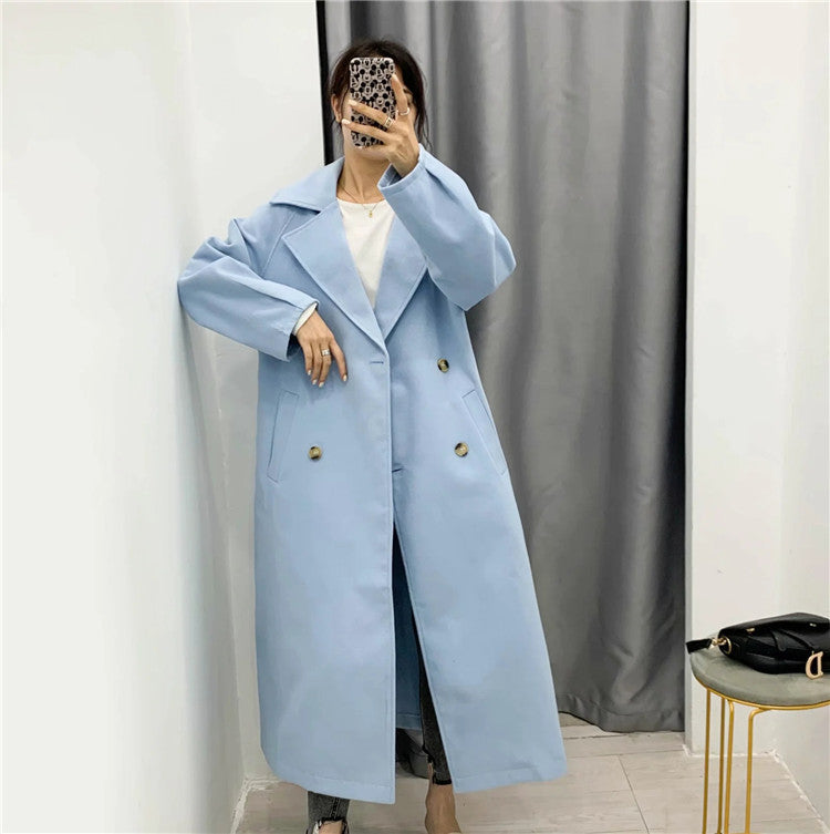 Double breasted blue woolen coat