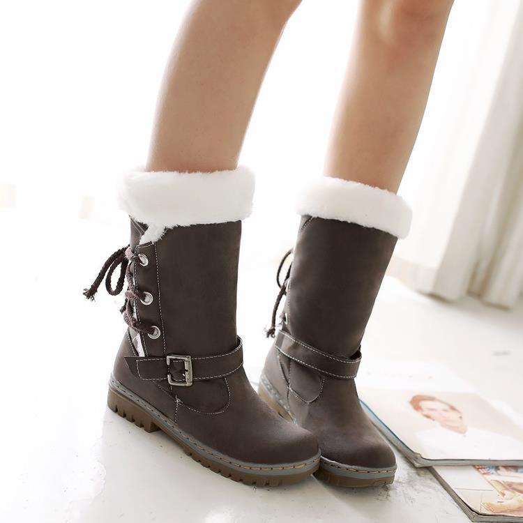 Snow Cotton Belt Buckle Frosted Leather Flat Cotton Shoes Martin Boots