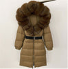 Women's Long Cinched Hoodie Real Fox Fur Collar Coat