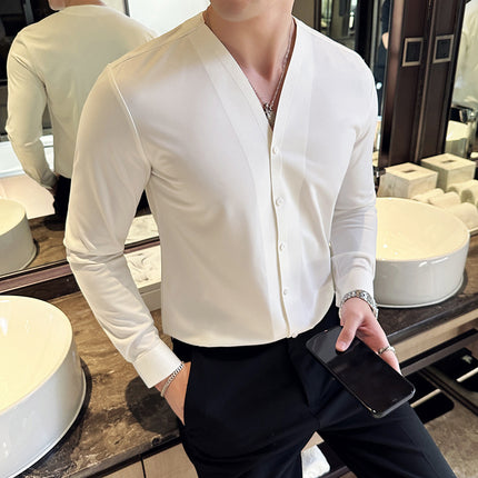 Men's High Texture Waffle V-neck Long Sleeve Shirt