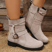 Buckle Square Heel Round Head Fashion Boots New Side Zipper Mid-calf