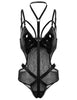 Mesh Faux Leather PU Hollow Halter One Piece Lingerie