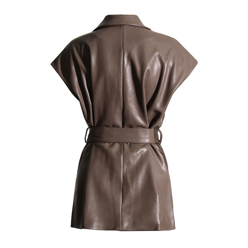 Women's Fashion Retro Elegance Sleeveless Coat PU Leather Vest