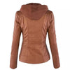 Women's Detachable Lapel Long Sleeve Solid Color Zipper Leather Jacket Coat