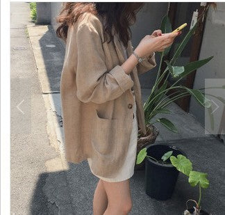 Fashion casual loose cotton hemp suit coat