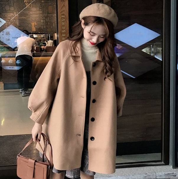 Autumn and winter popular coat new Korean version of the loose long section of the small son Sen wool coat female student tide