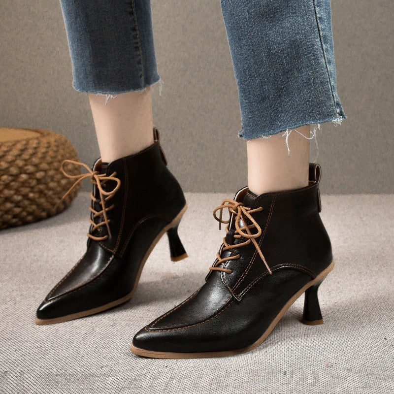 French Retro Pointed Women's Stiletto Heel Ankle Boots