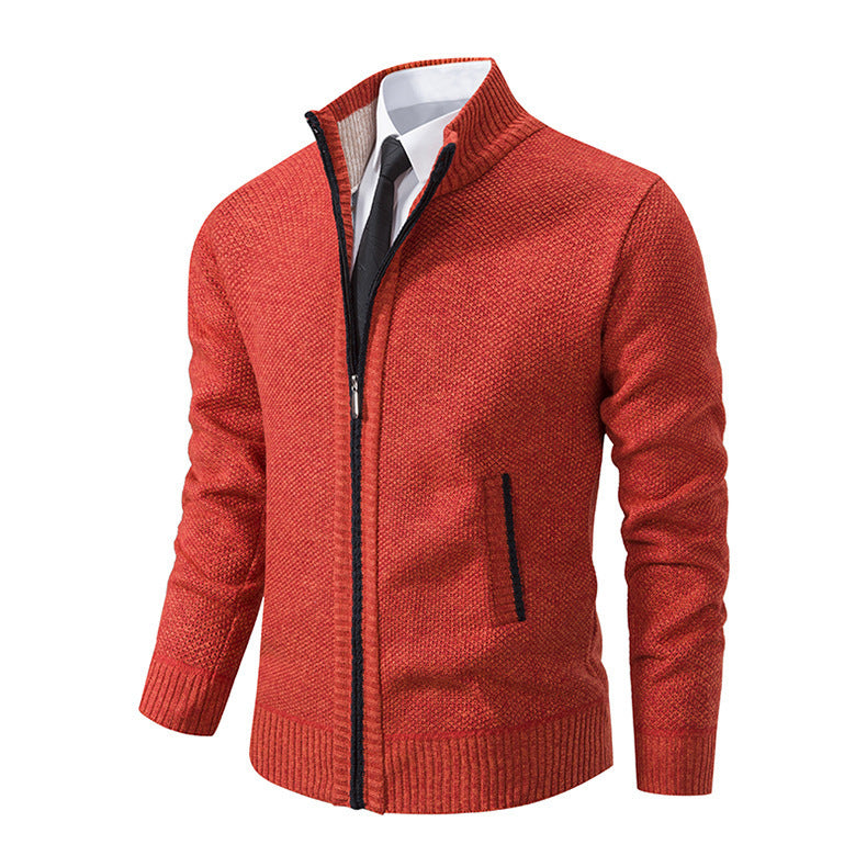 Men's Solid Color Stand Collar Cardigan Sweaters Coat