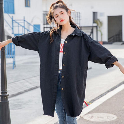 Black Denim Jacket With Raw Edge Personality Student Top