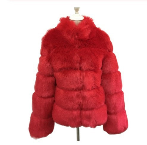 Fox Fur Slimming Stand Collar Splicing Coat