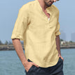 Men's Stand Collar Foreign Trade Cotton Linen Long Sleeve Shirt