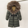 Women's Long Cinched Hoodie Real Fox Fur Collar Coat