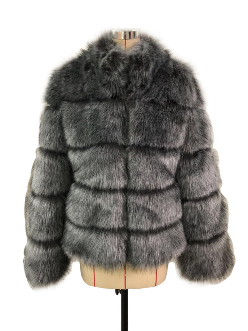 Fox Fur Slimming Stand Collar Splicing Coat