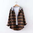 Hooded BF loose Plaid Long Sleeve Shirt