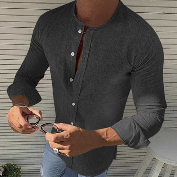 Cotton Round Neck Long Sleeved Men's Shirt