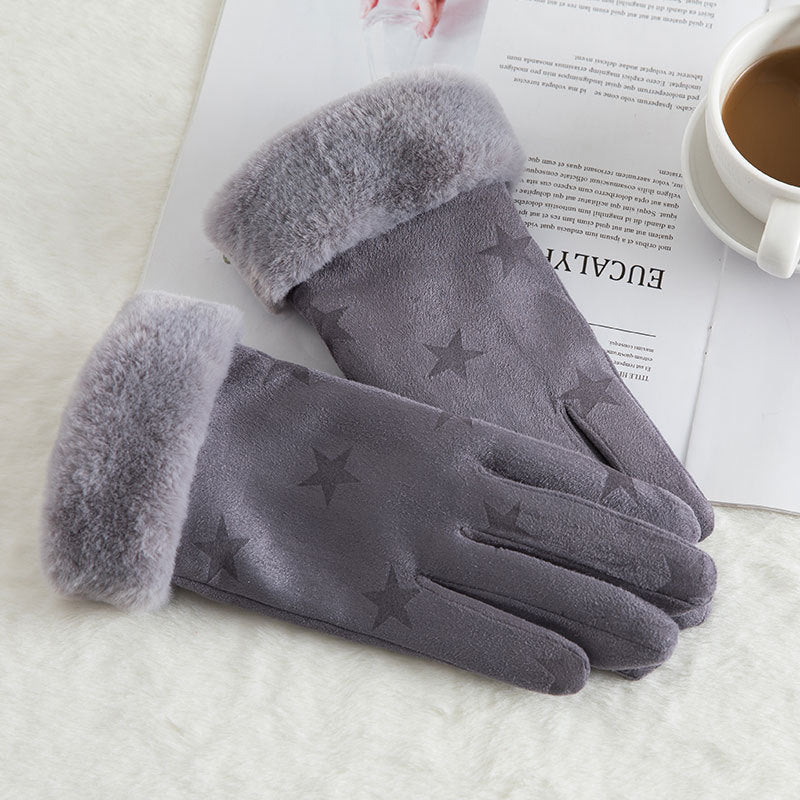 Women's suede winter wool warm gloves