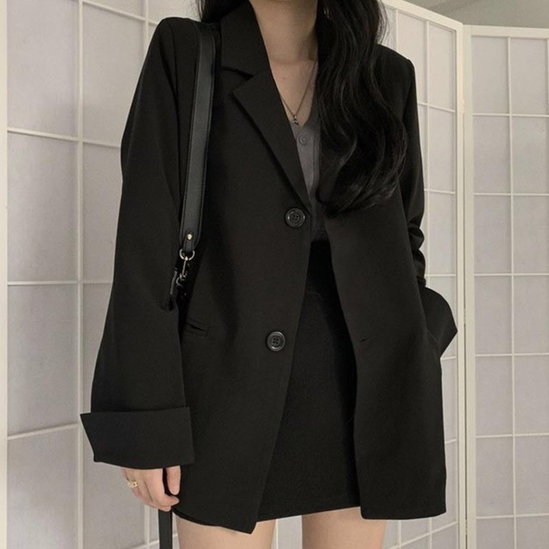 Black lapel loose blazer skirt