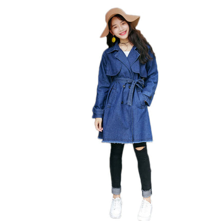 Casual windbreaker jacket women's long-sleeved mid-length denim belted skirt