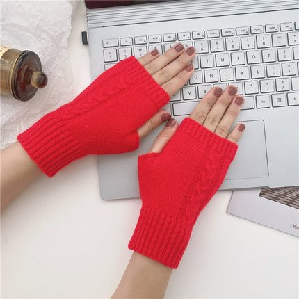 Half Finger Leaky Wool Knitted Gloves Short