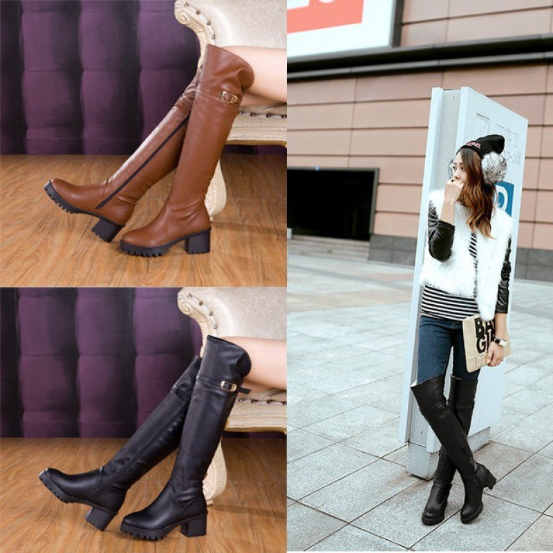 Over The Knee Boots High Chunky Heel Side Zipper