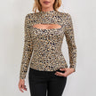 Leopard Print Round Neck Sexy Long Sleeve T-shirt