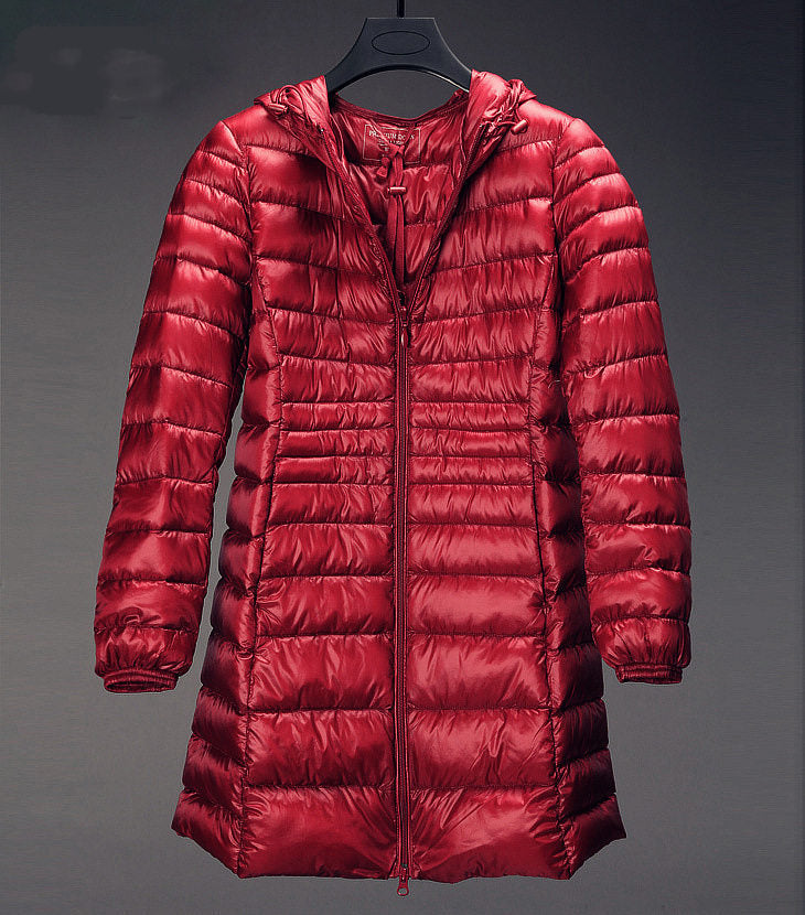 Lightweight Down Jacket Mid-length, Autumn And Winter Hooded Plus Size